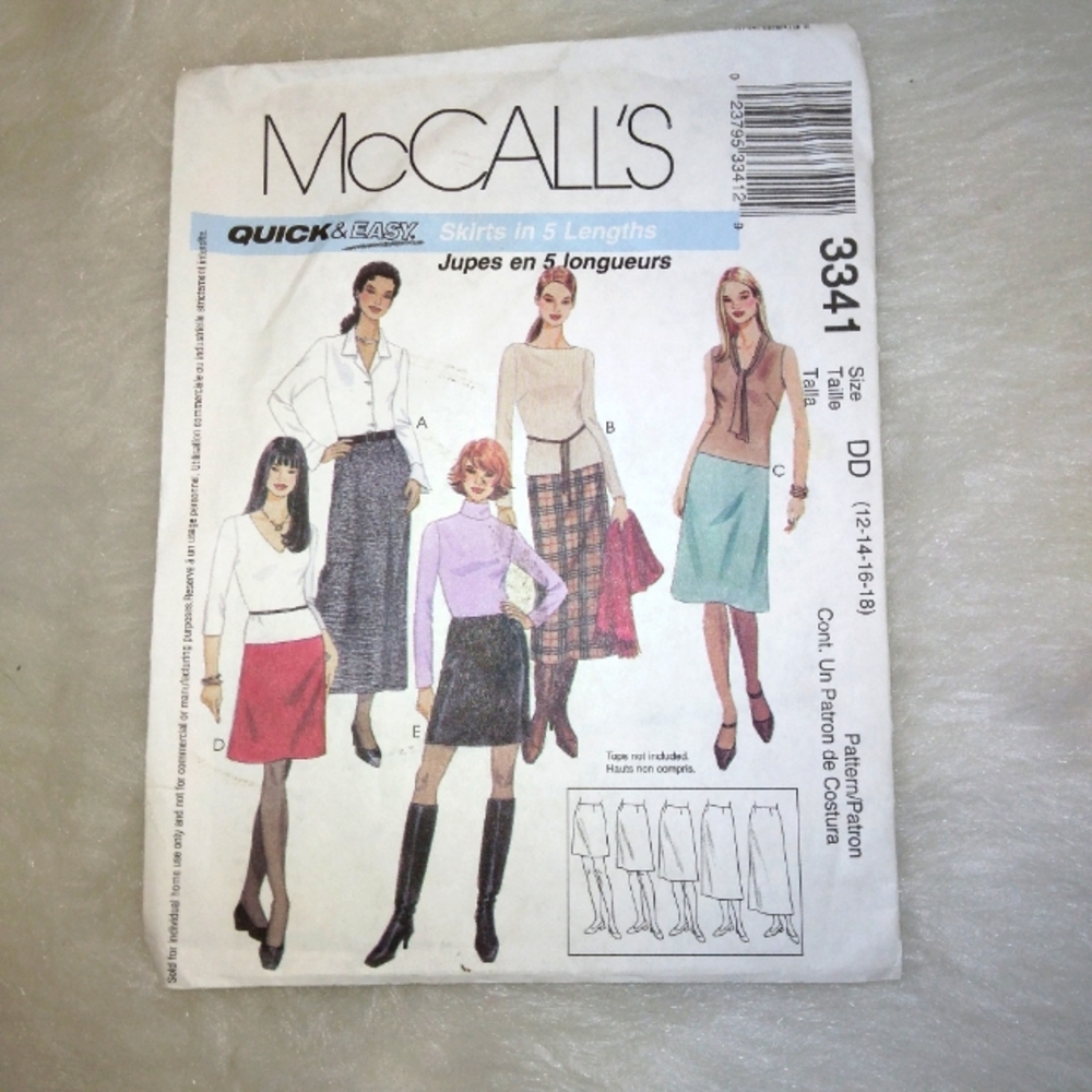 MCCALL'S 3341 Sz 12-18 Misses quick and easy skirt in 5 lengths